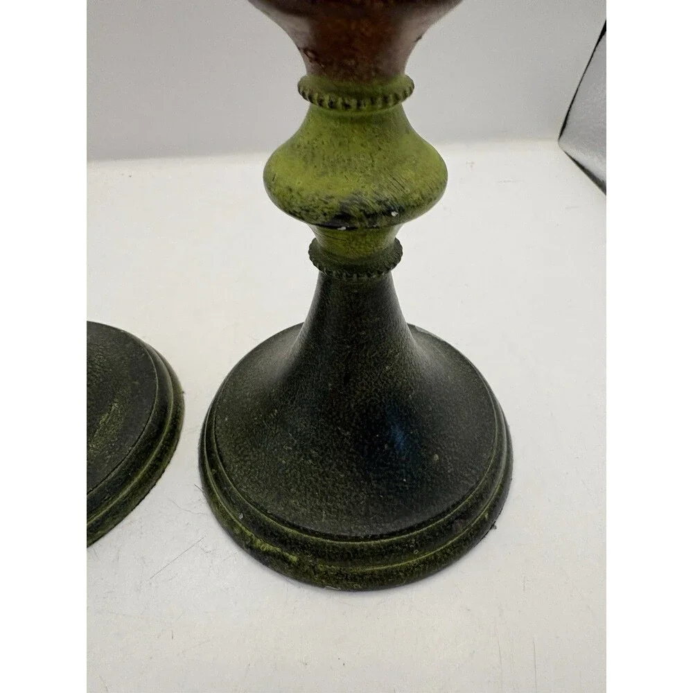Pier 1  Set Of 2 Candlestick Stacked Multi Color Metal Boho 11” Tall